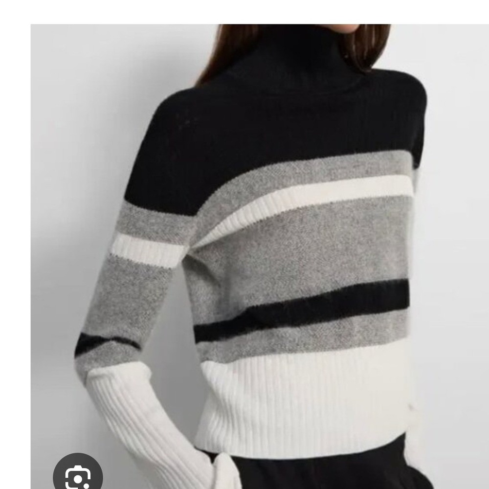 THEORY double knit‎ silk cotton Striped Turtleneck Sweater Long Sleeve Cropped M